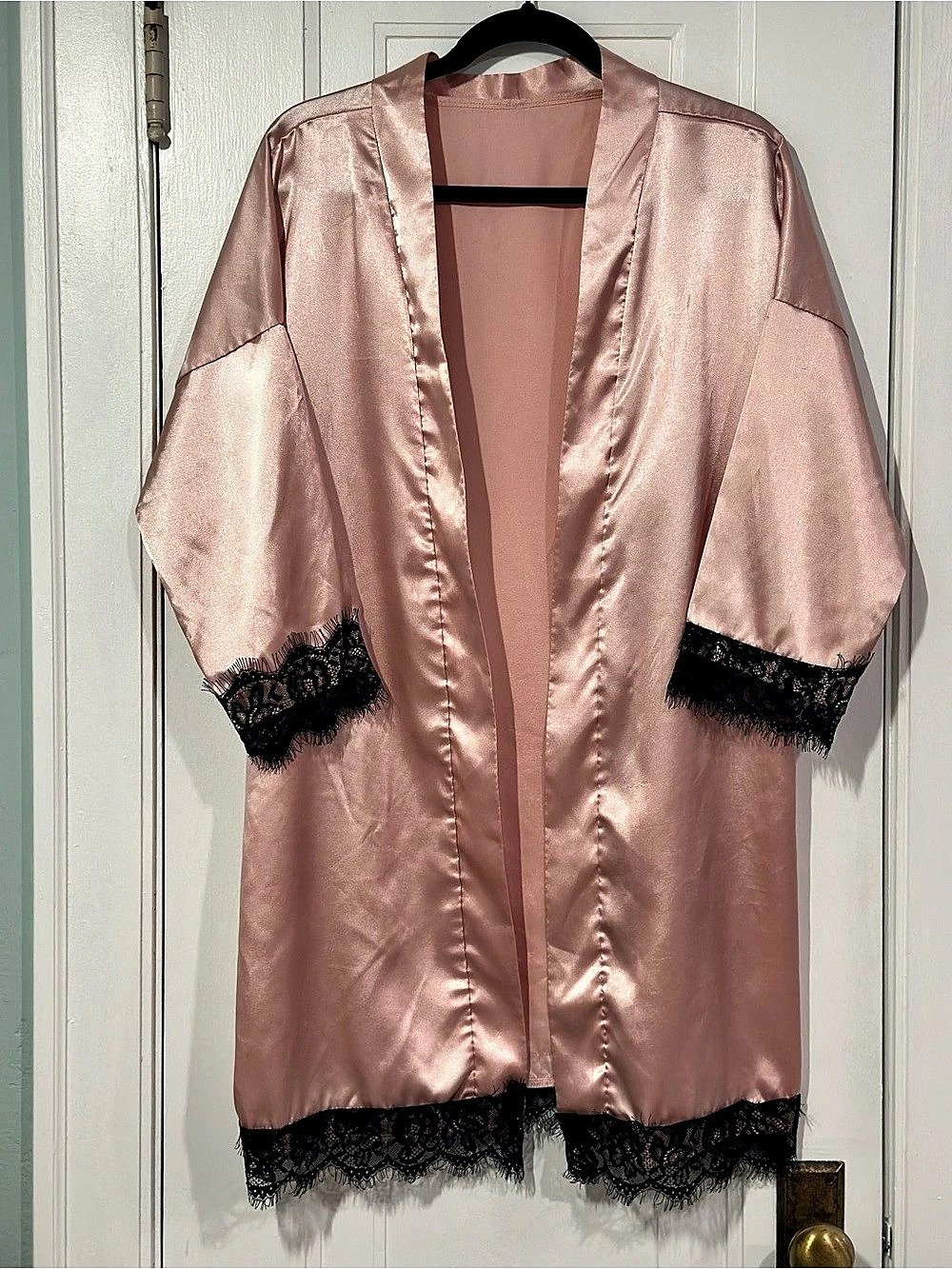 Pink Satin Lace Trim Robe Size Large